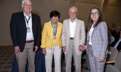 Miriam Johns with (in yellow jacket) with from left to right, George Miller, John S. Foster Jr, and LLNL Director Kim Budil 