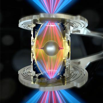 consentrated laser beams converge on plasma target capsule