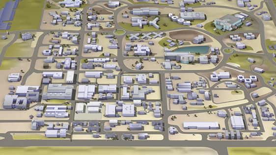 An overhead map rendering of the Lawrence Livermore National Laboratory.