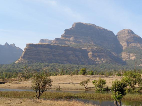The Deccan volcanic stratigraphy, manifest in massive mountains. Such mountains are spread over hundreds of thousands of square kilometers, with individual layers of solidified lava than can be connected over enormous distances. 